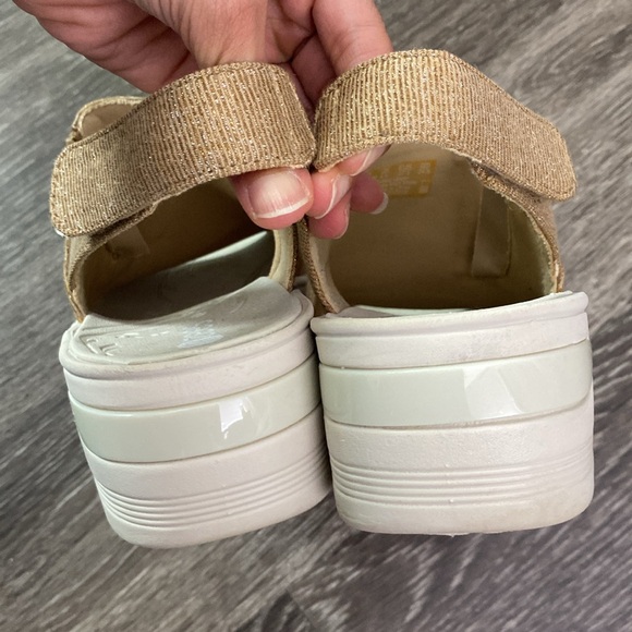 Bzees Delicious Gold-22 Glittery canvas open toe Velcro ankle strap Zees sandals - Picture 7 of 17